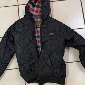 Circa Black Quilted Puffer Jacket with Plaid Lining